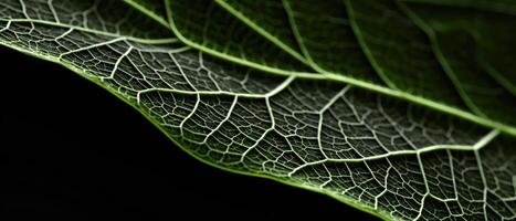 AI generated Detailed macro shot of a fresh green leaf. photo