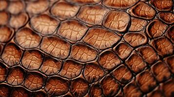 AI generated Crocodile skin textured background. Brown alligator scales. Concepts of texture, luxury materials, exotic leather, detailed close up photo