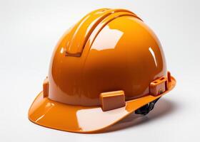 AI generated Yellow hard hat stands out on a clean white background, construction site photo