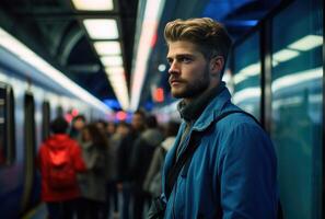 AI generated A person next to a train, urban transportation image photo