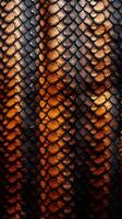 AI generated Snake skin textured background. Lizard, fish, reptile scales. Concepts of texture, luxury materials, exotic leather, detailed close up, wildlife, and natural patterns. Vertical. photo