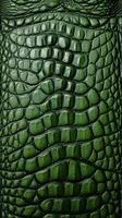 AI generated Crocodile skin textured background. Dark green alligator scales. Lizard, reptile skin. Concepts of texture, luxury materials, exotic leather, detailed close up. Vertical format. photo