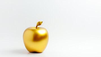 ai generado brillante dorado manzana hecho de oro en blanco, simbolizando lujo y éxito, ideal para exclusivo marca y sofisticado gráfico temas Copiar espacio. foto