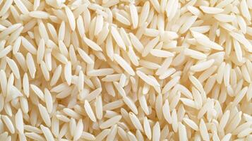 AI generated White rice grains. Textured background. Top view. Copy space. Concept of uncooked food, dietary staple, cereal grain, and agricultural product. photo