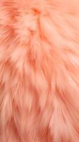 AI generated Close up of peach colored fur texture, soft and fluffy appearance. Ideal for fashion design backgrounds or textile visuals. Fluffy wallpaper. Vertical format. photo