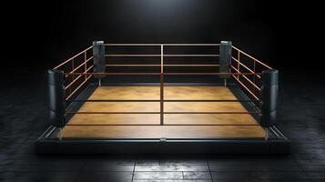 AI generated Empty Professional boxing ring. Concept of sports, competition, boxing match, professional arena, spotlight photo