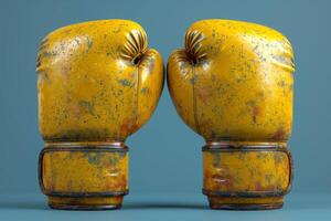 AI generated Yellow boxing gloves on a light backdrop. Concept of boxing equipment, focus and dedication in training, the vibrancy of sport, and the contrast of colors photo