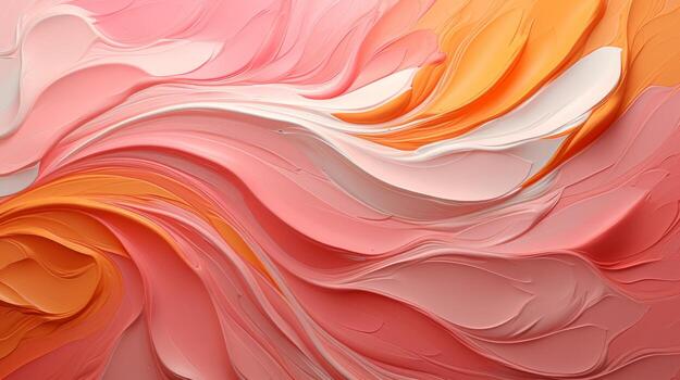 AI generated Fluid coral, peach, white and pink paint strokes creating an abstract design. Concept of abstract painting, fluid art, pastel backdrop, artistic swirls photo