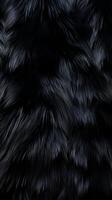 AI generated Deep black luxurious fur texture. Fur of black cat, puma, panther, fox, arctic fox, dog, bear. Animal skin design. Concept of softness, coziness, fashion background, monochrome elegance photo