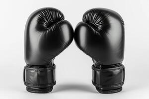 AI generated Pair of black boxing gloves isolated on white background. Concept of boxing equipment, combat sports gear, training accessory, and worn athletic items photo