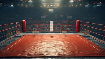 AI generated Empty Professional boxing ring. Concept of sports, competition, boxing match, professional arena, spotlight photo