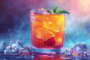 AI generated Glass of Sherbet, a traditional oriental sweet drink, with vibrant colors and served with ice, showing the condensation on the glass photo