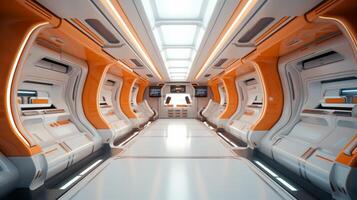 AI generated Futuristic spacecraft interior in a minimalist style. Concept of space travel, future technology, exploration, cosmic living, and Earth observation photo