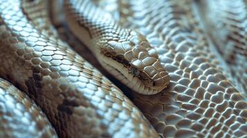 AI generated Snake skin textured background. Reptile scales. Concepts of texture, luxury materials, exotic leather, detailed close up, wildlife, and natural patterns photo