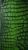 AI generated Crocodile skin textured background. Dark green alligator scales. Lizard, reptile skin. Concepts of texture, luxury materials, exotic leather, detailed close up. Vertical format. photo