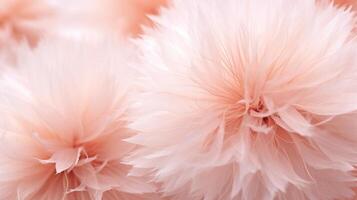 AI generated Fluffy flower petals with trendy pastel Peach color, close up. Abstract background. Concept of delicate fashionable backdrop, serene and calmness, beauty of nature. photo