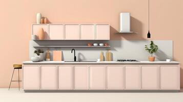 AI generated Minimalist modern kitchen design in fashionable trendy color Peach. Ideal for home decor, real estate listings, interior design inspiration photo