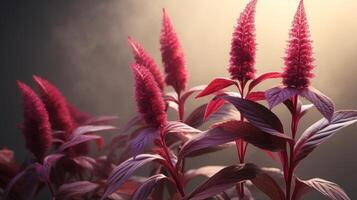 AI generated Close up of red amaranth flowers on dark background. Ideal for backgrounds, wallpapers, or as a design element. Can be used in garden blogs, horticulture websites photo