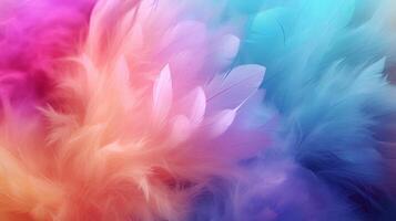 AI generated Colorful soft feather texture. Background. Rainbow colors. Concept of Softness, Comfort and Luxury. Ideal for backdrop, Fashion, Textile, Interior Design. Furry surface photo