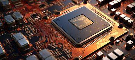 AI generated Next Generation Chips close up. Circuit board, processor. Computer chip, semiconductor, data abstraction, printed circuit board. Electronic board. Ideal for use in computer engineering photo