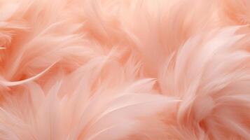 AI generated Peach feather texture background. Fashionable trendy color. The Concept of Softness, Comfort and Luxury. Ideal for a backdrop, Fashion, Textile, Interior Design. Furry surface photo