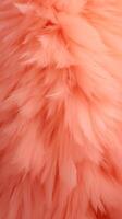 AI generated Trendy Peach soft feather texture. Background. Fashionable color. Concept of Softness, Comfort and Luxury. Ideal for wallpaper, Fashion, Textile, Interior Design. Furry surface. Vertical photo