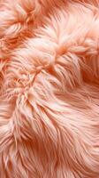 AI generated Peach fur texture. Fashionable color. Dyed animal fur. Concept of Softness, Comfort and Luxury. Can be used as Background, Fashion, Textile, Interior Design. Fluffy backdrop. Vertical photo