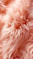 AI generated Peach fur texture. Fashionable color. Dyed animal fur. Concept of Softness, Comfort and Luxury. Can be used as Background, Fashion, Textile, Interior Design. Fluffy backdrop. Vertical. photo