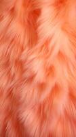 AI generated Trendy vibrant Peach fur texture. Fashionable color. Dyed animal fur. Concept of Softness, Comfort and Luxury. Can be used as Background, Fashion, Textile, Interior Design. Fluffy photo