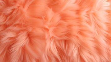 AI generated Close-up of peach colored fur texture, soft and fluffy appearance. Ideal for fashion design backgrounds or textile visuals. Fluffy backdrop photo