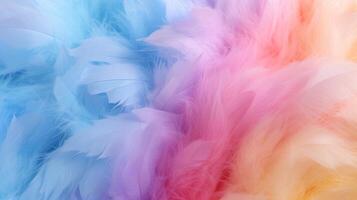 AI generated Colorful soft feather texture background. Rainbow colors. Concept of Softness, Comfort and Luxury. Ideal for backdrop, Fashion, Textile, Interior Design. Furry surface photo