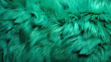 AI generated Close-up of a vibrant green texture of soft fur with various shades of emerald. Dyed animal fur. Concept is Softness, Comfort and Luxury. Can be used as Background, Fashion, Textile photo