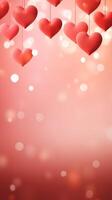 AI generated Red Hearts on a Light bokeh Background. Ideal for Valentines Day or Romantic Occasions. With copy space. Vertical photo