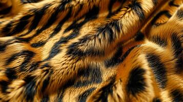 AI generated Trendy leopard fur texture. Gold fur and black spots. Natural animal furry background. Concept is Softness, Comfort and Luxury. Can be used as Backdrop, Fashion, Textile, Interior Design photo