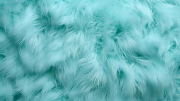AI generated Close-up of vibrant blue texture of soft fur with various shades of emerald. Dyed animal fur. Concept is Softness, Comfort and Luxury. Can be used as Background, Fashion, Textile photo