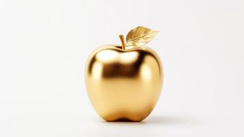 ai generado brillante dorado manzana hecho de oro en blanco fondo, simbolizando lujo y éxito, ideal para exclusivo marca y sofisticar foto