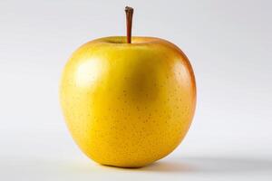AI generated Perfectly ripe golden apple on a pure white background, optimal for use in dietary, wellness, and grocery advertising, highlighting natural and organic produce. photo