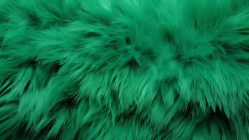 AI generated Close-up of vibrant green texture of soft fur with various shades of emerald. Dyed animal fur. Concept is Softness, Comfort and Luxury. Can be used as Background, Fashion, Textile photo