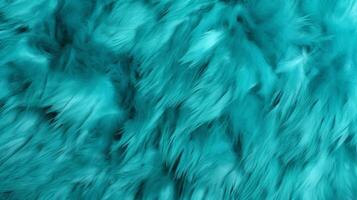 ai generado cerca arriba de un vibrante azul piel textura con varios sombras de turquesa. teñido animal pelo. concepto es blandura, comodidad y lujo. lata ser usado como fondo, moda, textil foto