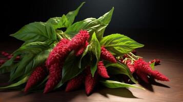 AI generated Close up of red amaranth flowers on a black background. Ideal for backgrounds, wallpapers, or as a design element. Can be used in garden blogs, horticulture websites photo