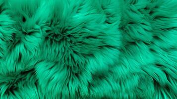 AI generated Close up of a vibrant green texture of soft fur with various shades of emerald. Dyed animal fur. Concept is Softness, Comfort and Luxury. Can be used as Background, Fashion, Textile photo