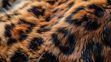 AI generated Trendy leopard fur texture. Golden fur and black spots. Natural animal furry background. Concept is Softness, Comfort and Luxury. Can be used as Backdrop, Fashion, Textile, Interior photo