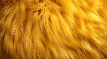 AI generated Close-up of vibrant gold texture of soft fur with various shades of yellow. Dyed animal fur. Concept is Softness, Comfort and Luxury. Can be used as Background, Fashion, Textile photo