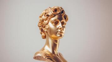 AI generated Elegant gold bust of a woman, classical style with a contemporary twist, ideal for use in luxury interiors and educational materials. With copy space. photo