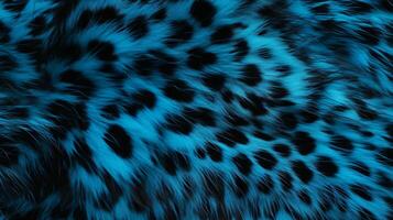 AI generated Blue panther or puma luxurious fur texture. Abstract animal skin design. Blue fur with black spots. Fashion. Black leopard. Design element, print, backdrop, textile, cover, background. photo