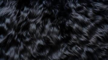 AI generated Black panther or puma luxurious fur texture. Abstract animal skin design. Black fur with black spots. Fashion. Black leopard. Design element, print, backdrop, textile, cover, background. photo