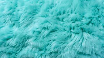 AI generated Close up of a vibrant blue texture of soft fur with various shades of emerald. Dyed animal fur. Concept is Softness, Comfort and Luxury. Can be used as Background, Fashion, Textile photo