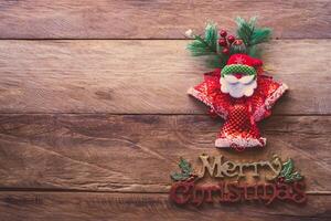Decorations for Christmas celebrations are placed on wooden floors photo