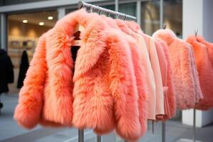 AI generated Peach Fuzz color of the year 2024.A Beautiful Display of the new color trend  Fur Coats Created With Generative AI Technology photo