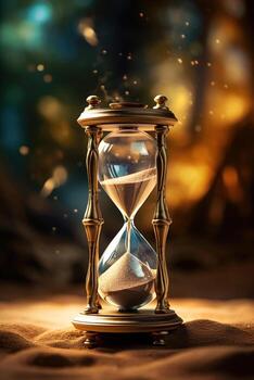 AI generated Eternal Embrace, A Serenade From Time as the Hourglass Rests Upon the Golden Sands Created With Generative AI Technology photo